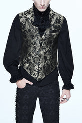 Gilet gothique pour homme à boutons imprimé jacquard noir/argent